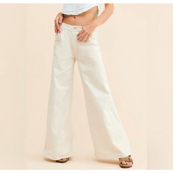 Free People We The Free Lovefool Boho Jeans Ultra Wide Leg Flare Cream Womens 29 - Picture 1 of 6